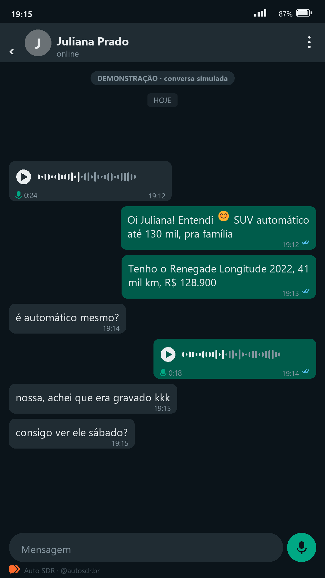Cliente manda áudio e a IA responde também por áudio