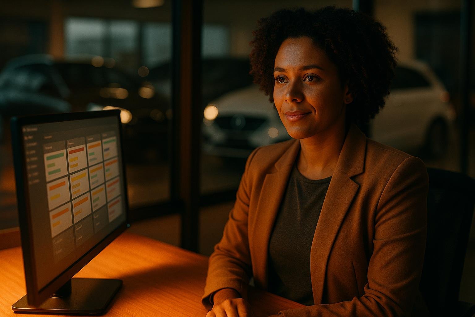 Gestora de vendas acompanhando o painel de leads da revenda